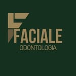 Logotipo Odontologia Faciale — F dourado sobre verde escuro